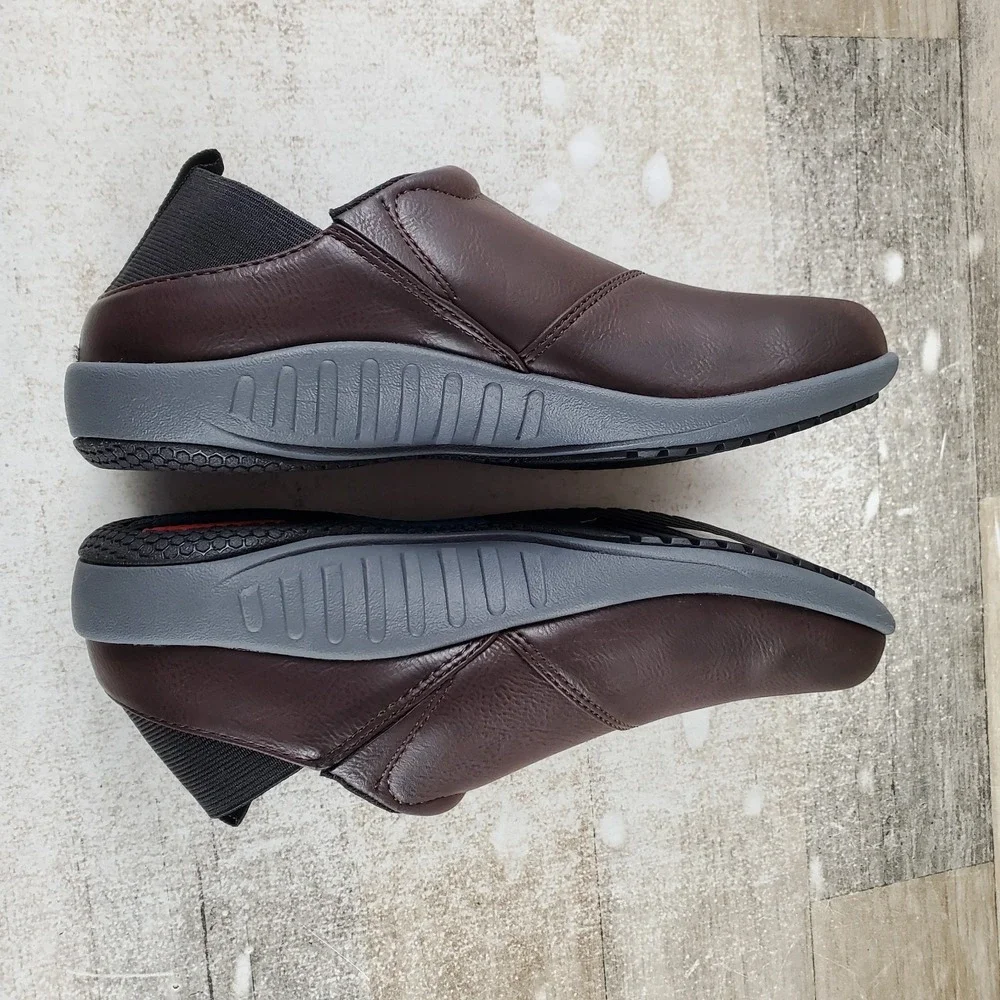 Spenco Brooklyn Convertible Women Shoe Sz 5 W Brown Leather Elastic Gore Slip On